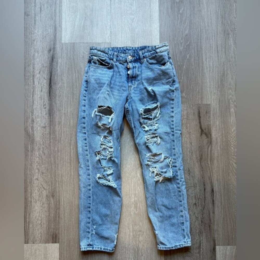 H&M Blue Distressed Boyfriend Jeans
